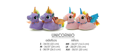 Pantuflas de peluche unicornio - niños y adultos